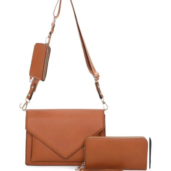 Brown 3 piece crossbody bag