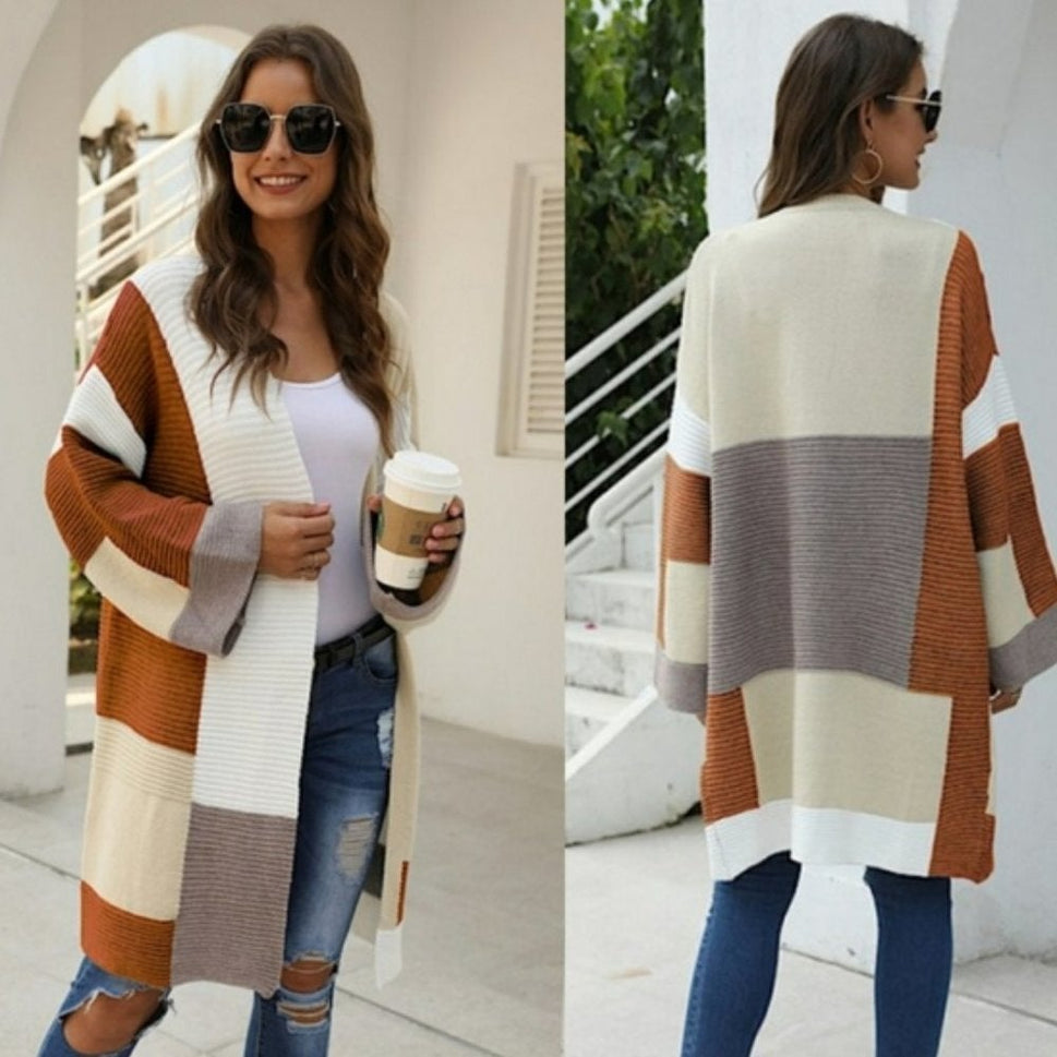 Color Block Open Sweater Cardigan