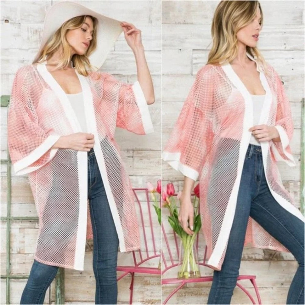 Coral Tie Dye Mesh Kimono