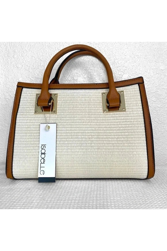 Cream and Brown Boho Style Woven Vegan Leather Purse