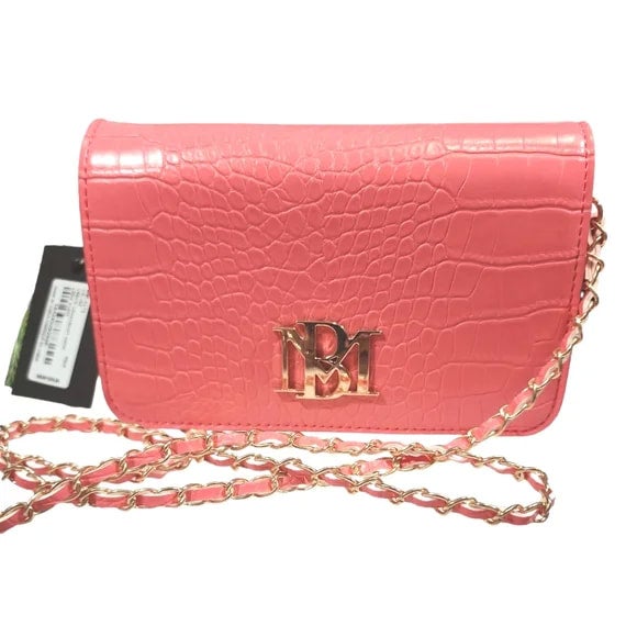 Croc Crossbody Pink/Salmon Bag with vegan leather and snap closure.