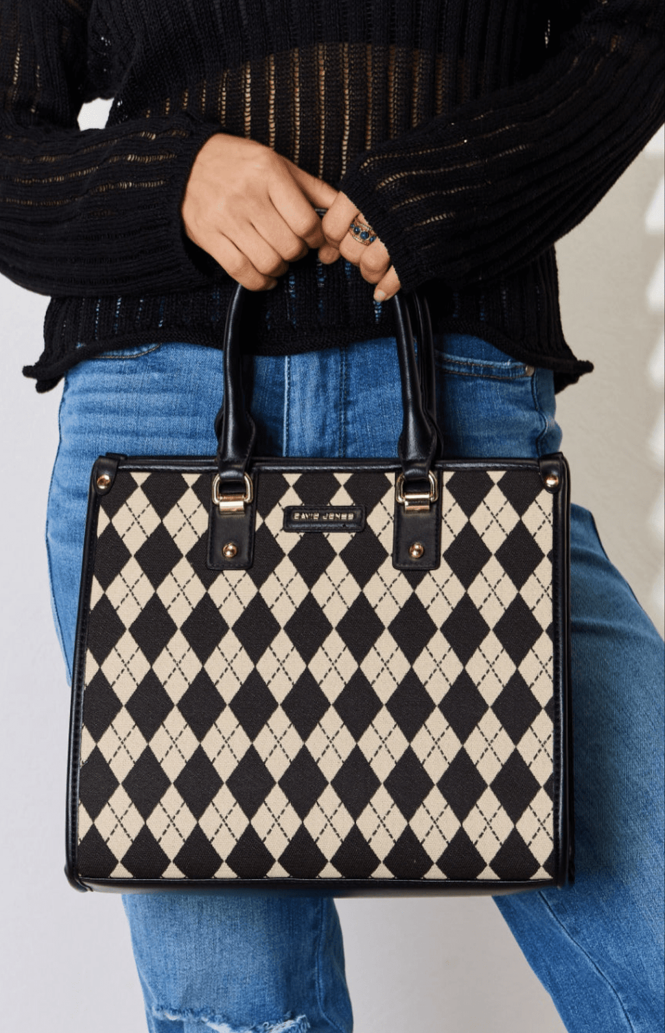 David Jones – Handtasche aus PU-Leder mit Argyle-Muster