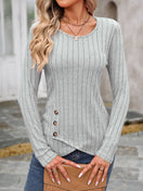 Switch Decorative Button Round Neck Long Sleeve T-Shirt 3 image