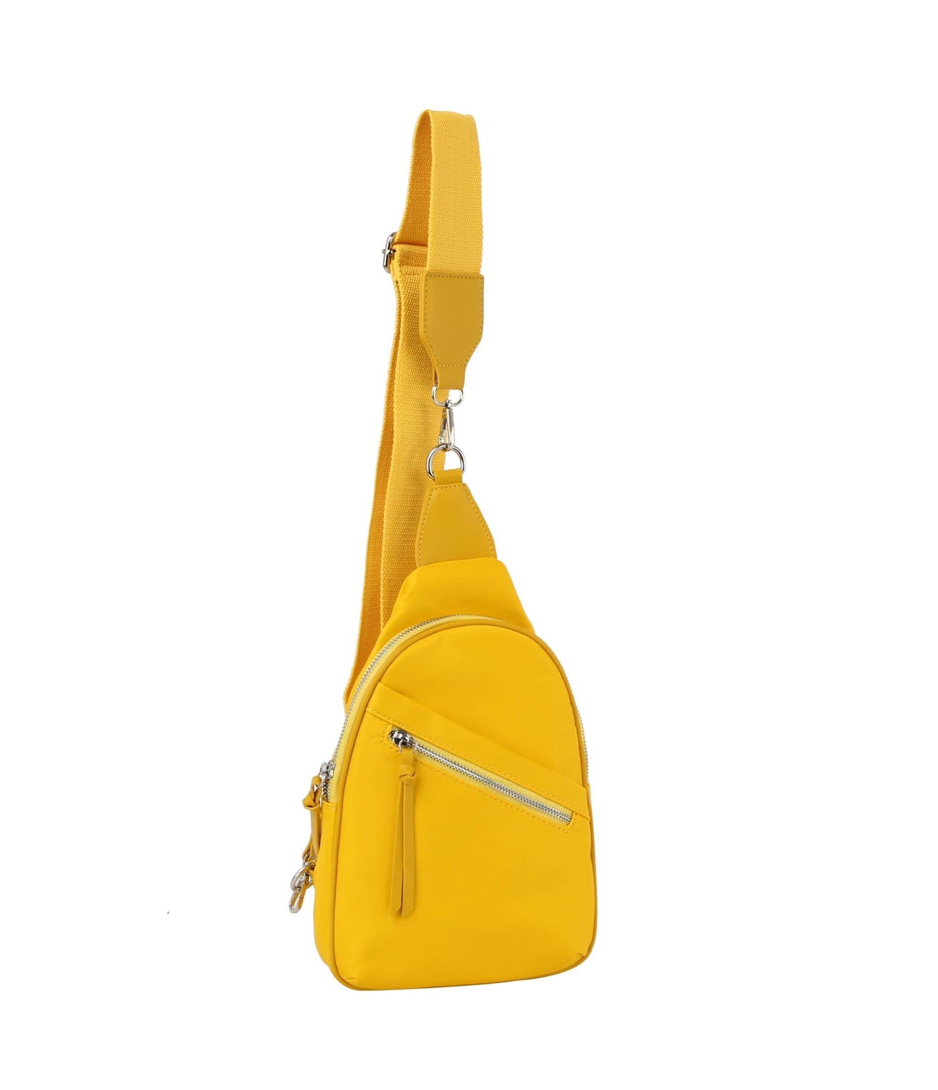 Diagnal zip front sling backpack