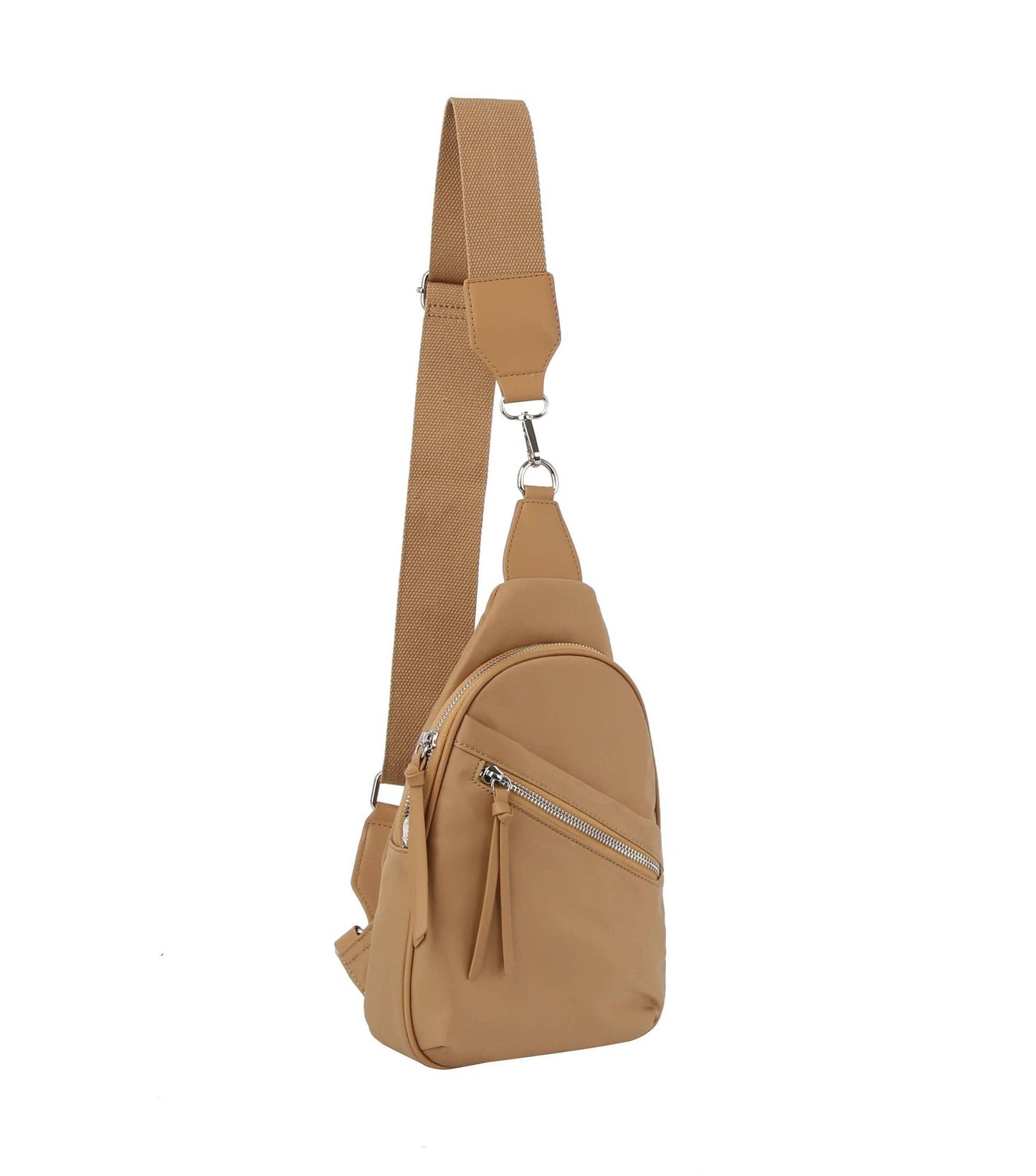 Diagnal zip front sling backpack