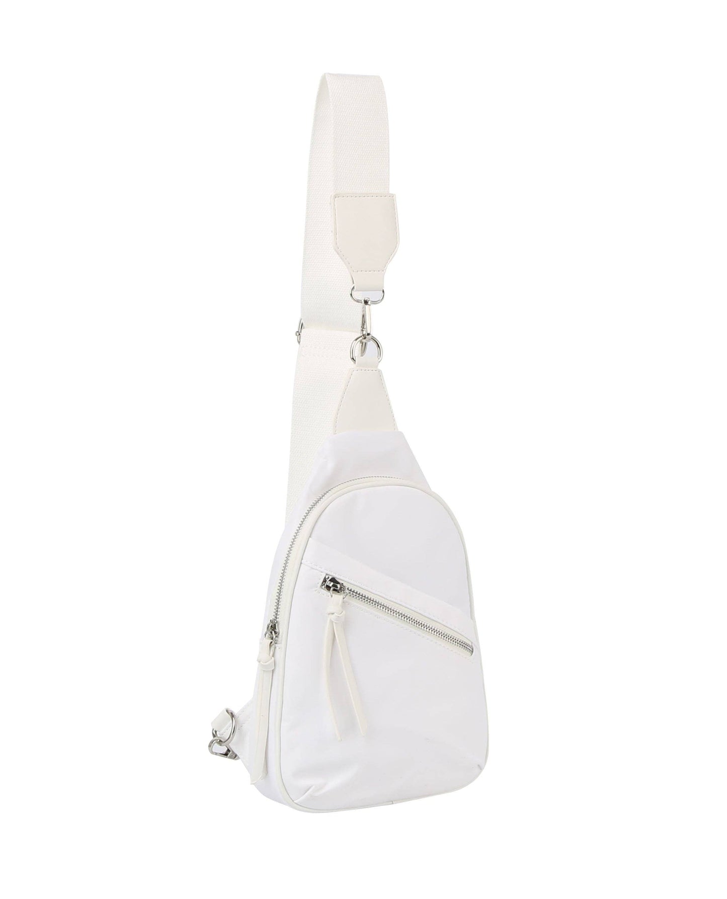 Diagnal zip front sling backpack