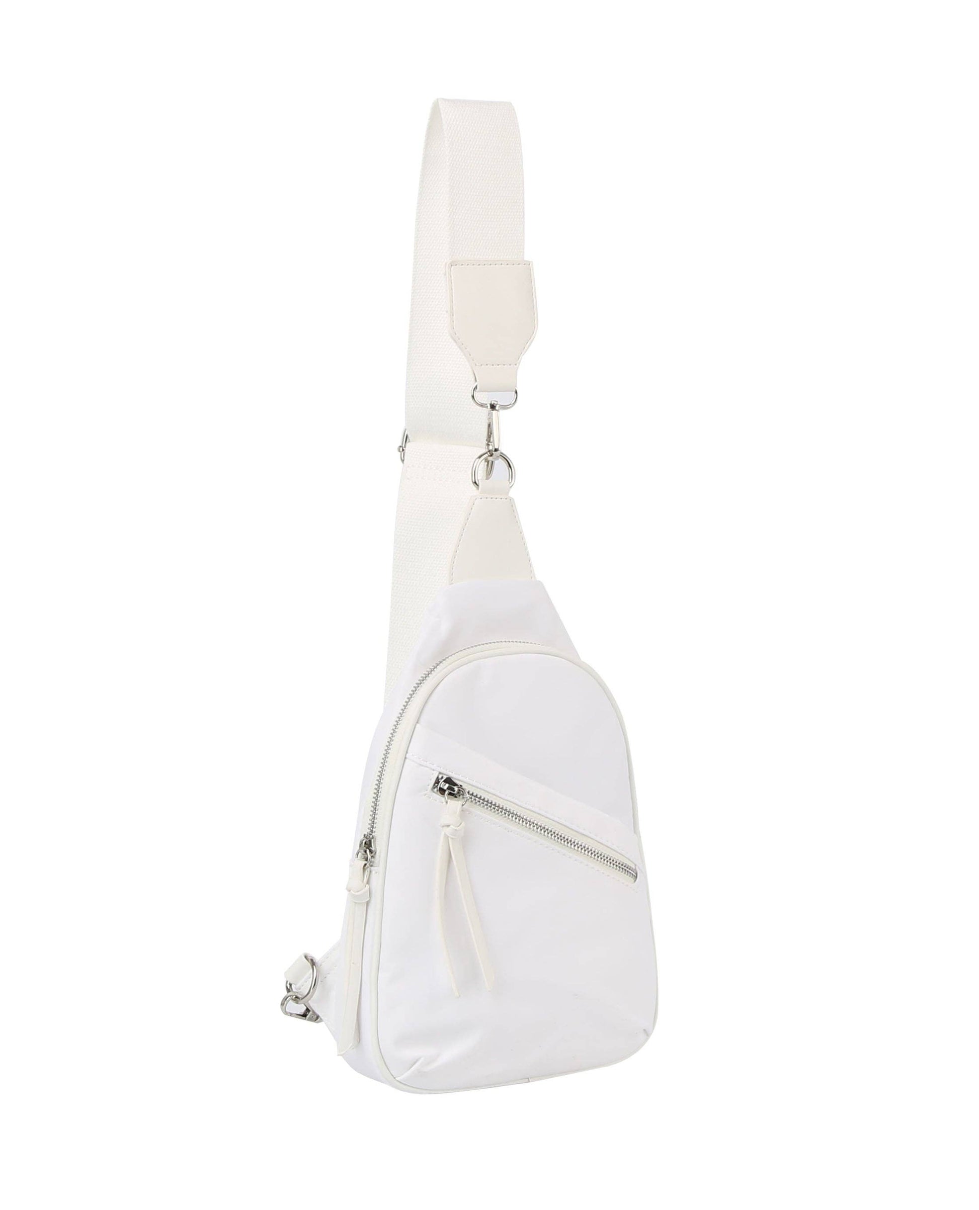 Diagnal zip front sling backpack