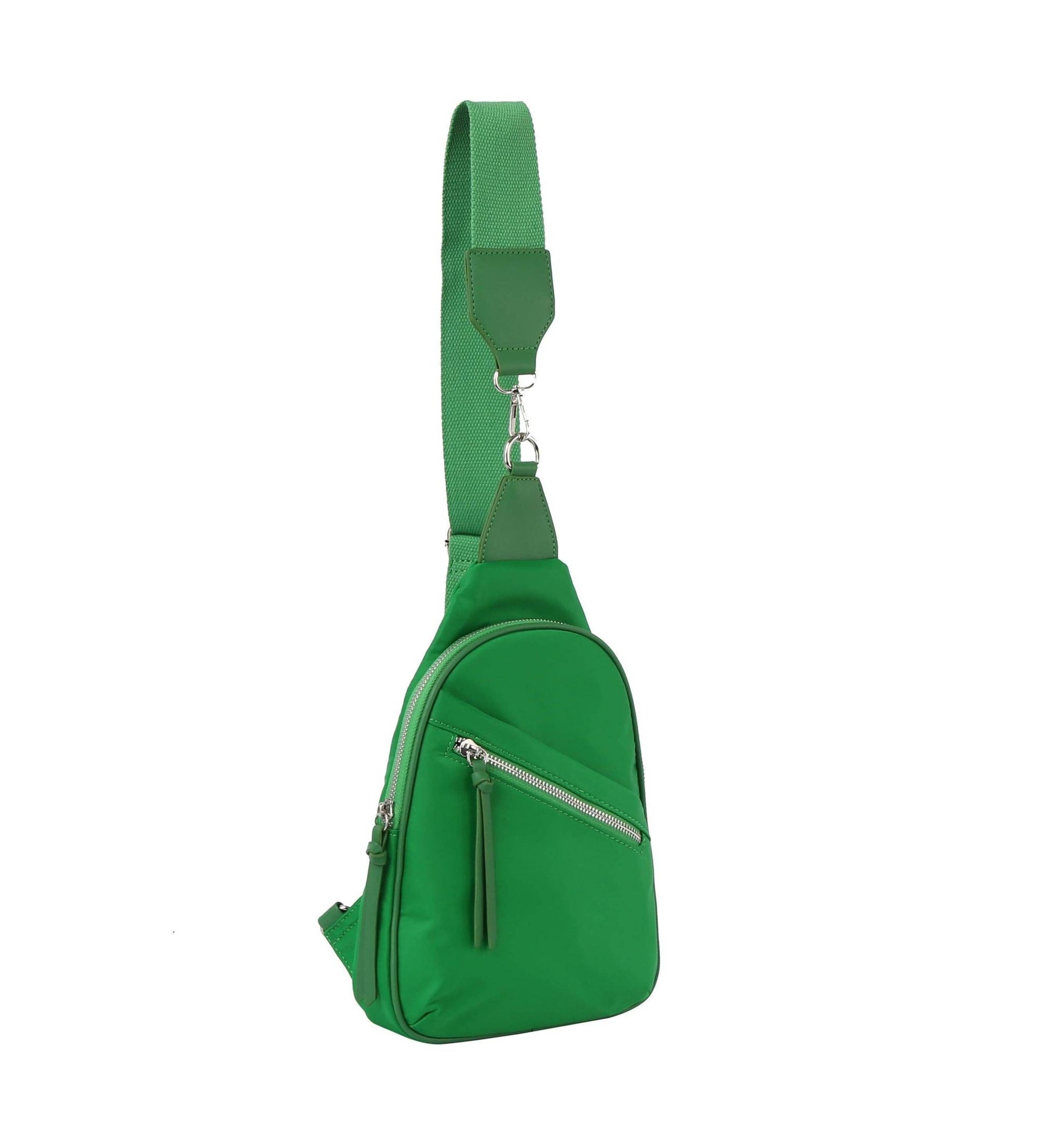 Diagnal zip front sling backpack