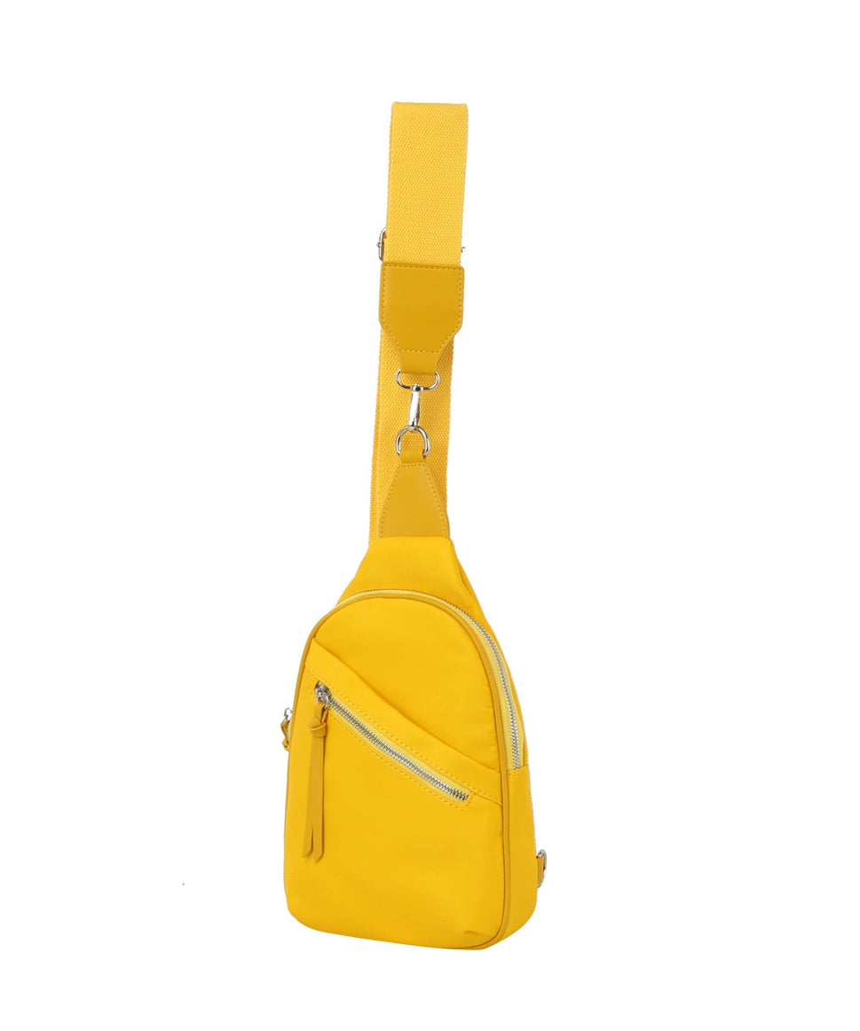 Diagnal zip front sling backpack