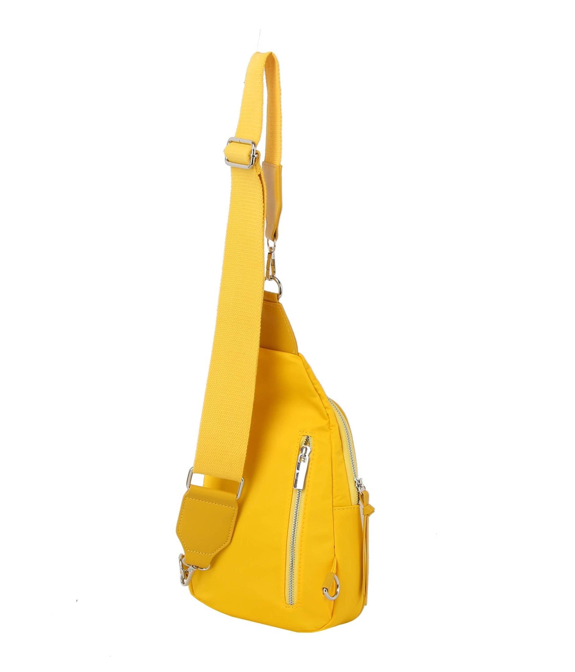 Diagnal zip front sling backpack