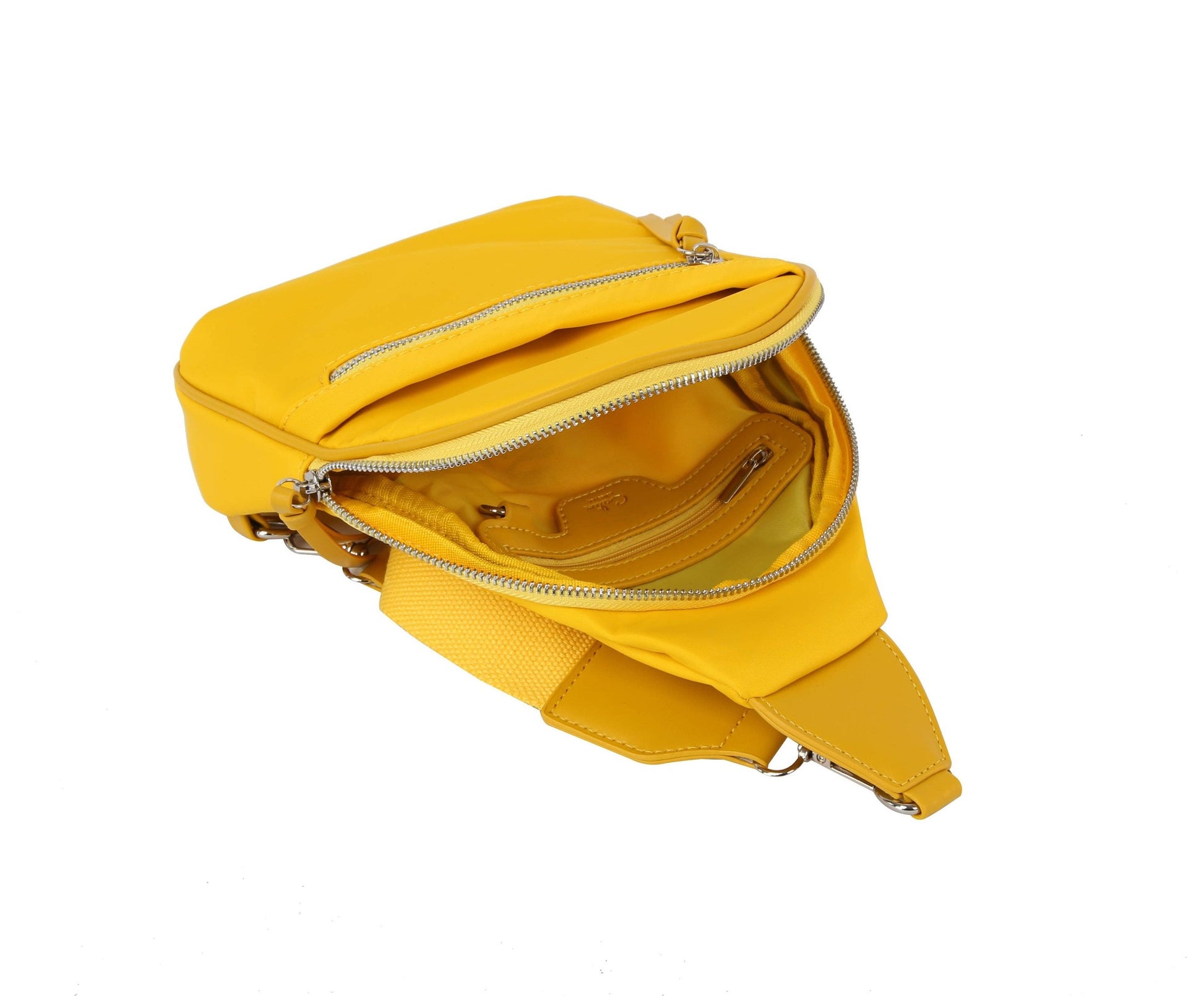 Diagnal zip front sling backpack