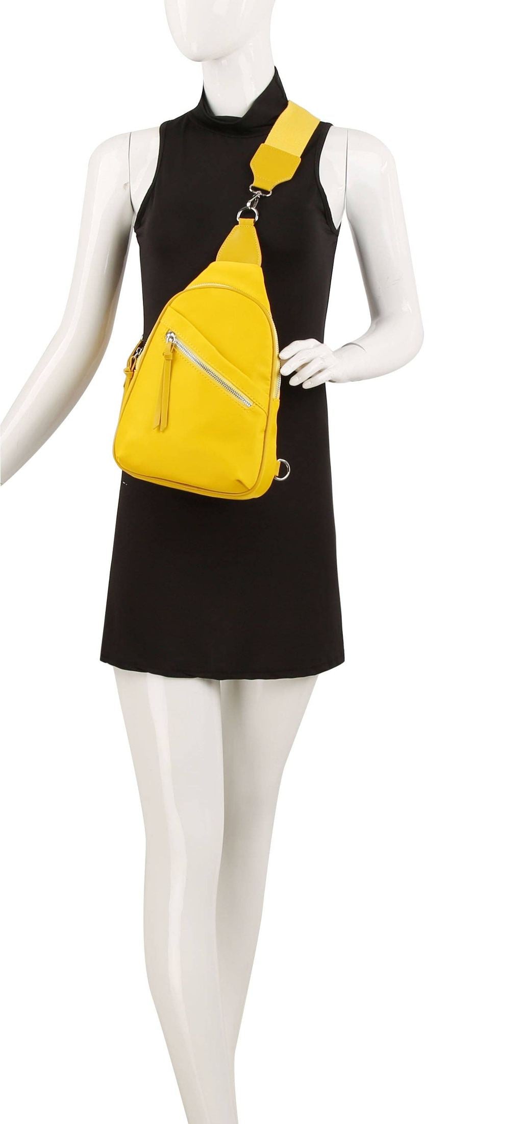 Diagnal zip front sling backpack