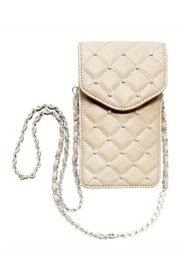 Diamond Quilted Studded Pearls Crossbody Phone Case