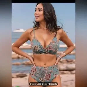 Floral Bikini Set in Blue and Pink