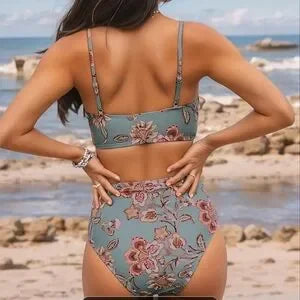 Floral Bikini Set in Blue and Pink