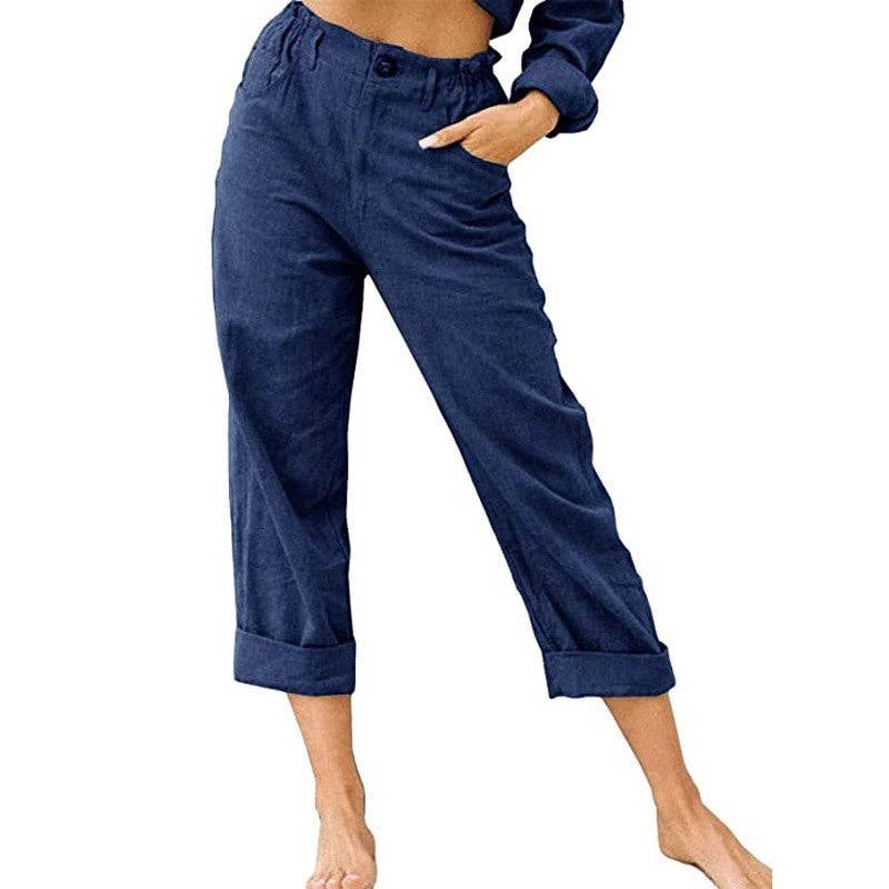 High-Waisted Loose Fit Casual Pants in Solid Color