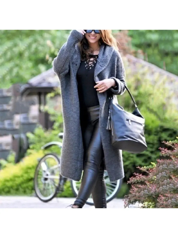 Button Hooded Solid Color Sweater Coat Cardigan