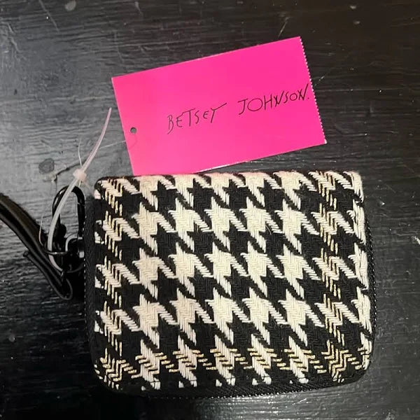 Hounds tooth Small Wallet, Black And White Gold Striped Edge