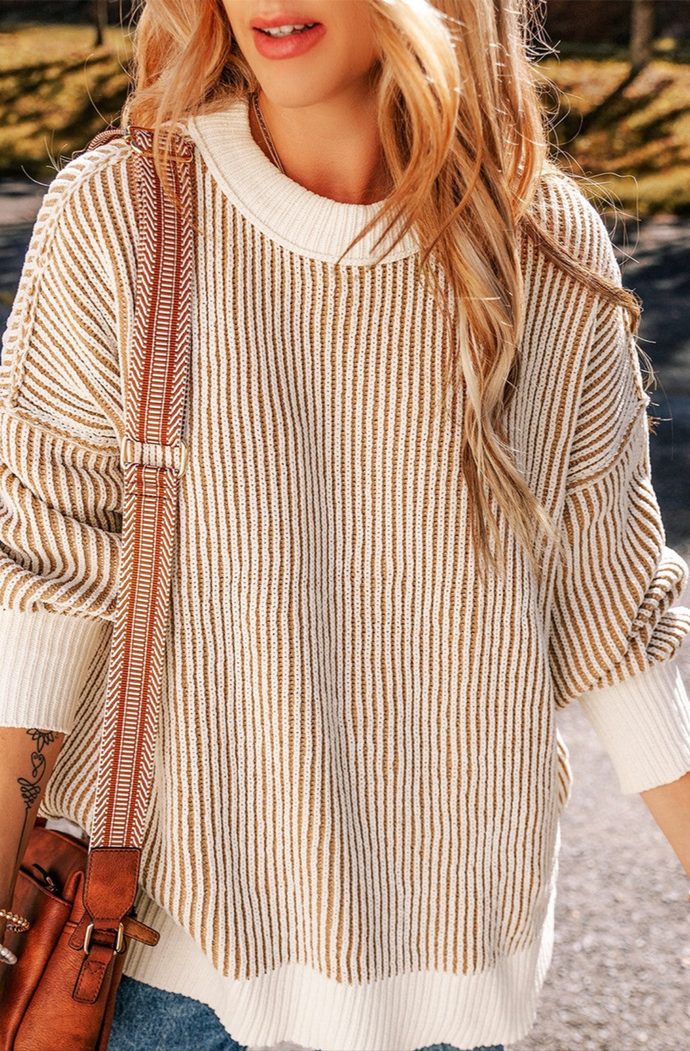 Round Neck Dropped Shoulder Sweater