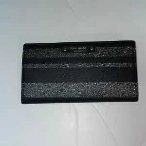 Kate Spade Black Glitter Stripe card/wallet holder