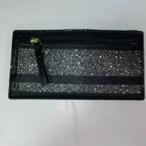 Kate Spade Black Glitter Stripe card/wallet holder