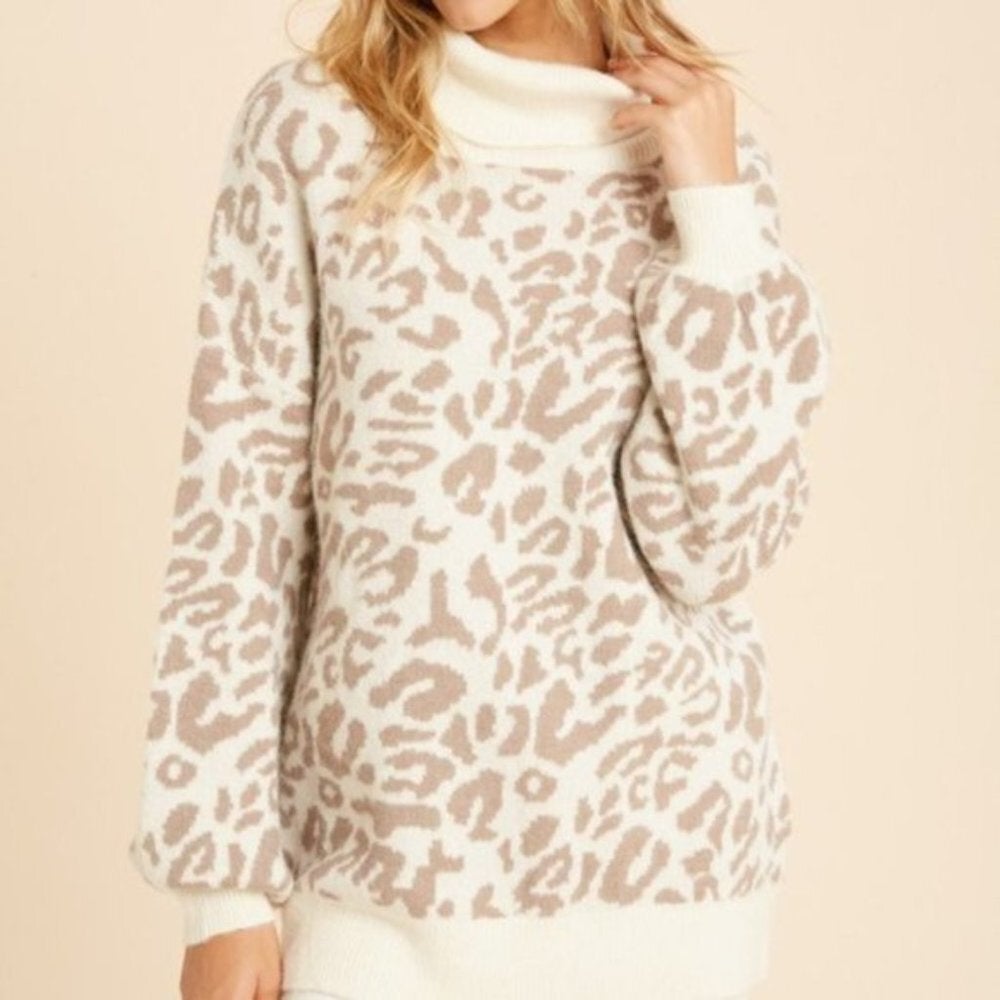 Rollkragenpullover mit Leopardenmuster