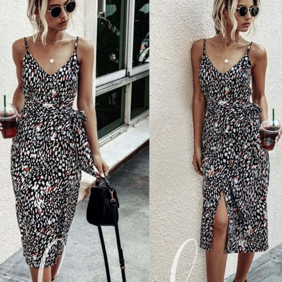 Lightweight Colorful Fall Wrap Midi Dress