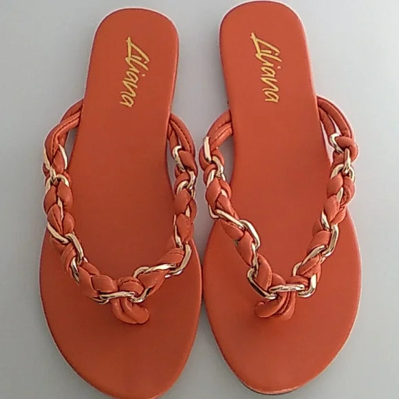 Liliana Women's Orange and Gold Rope Tie Sandals