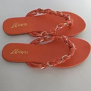 Liliana Women's Orange and Gold Rope Tie Sandals
