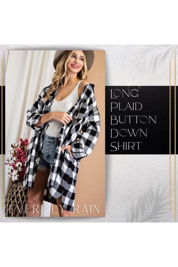 Long Plaid Button Down Shirt Jacket