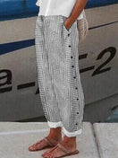 Switch Loose Buttoned Pockets Striped Pants Trousers 3 image