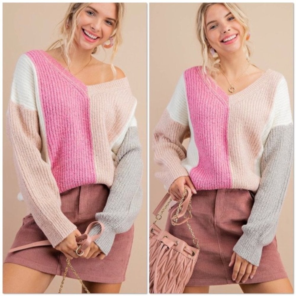 Malvenfarbener Pullover mit Farbblockdesign