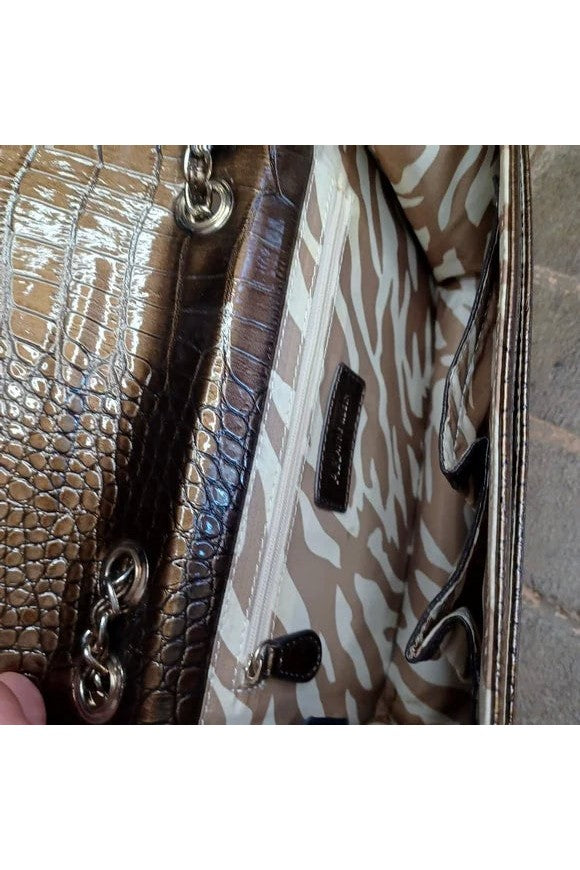 Metallic brown patent leather Anne Klein lion purse