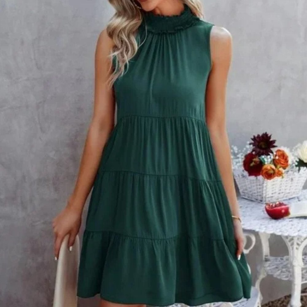 Mock Neck Tiered Tank Dress