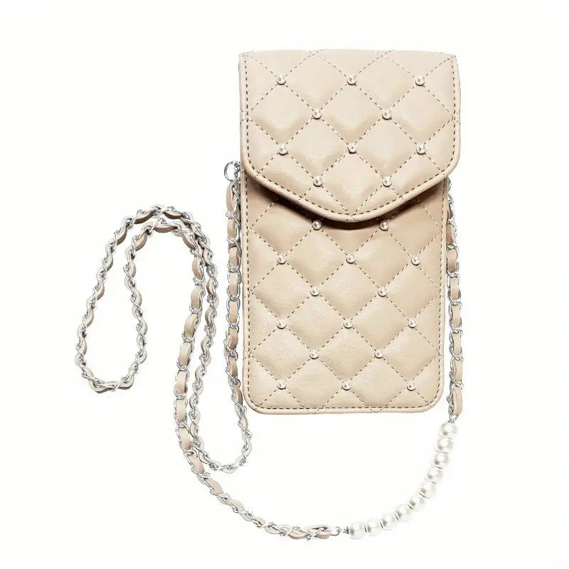 Diamond Quilted Studded Pearls Crossbody Phone Case