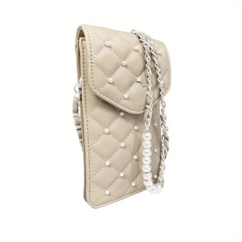 Diamond Quilted Studded Pearls Crossbody Phone Case