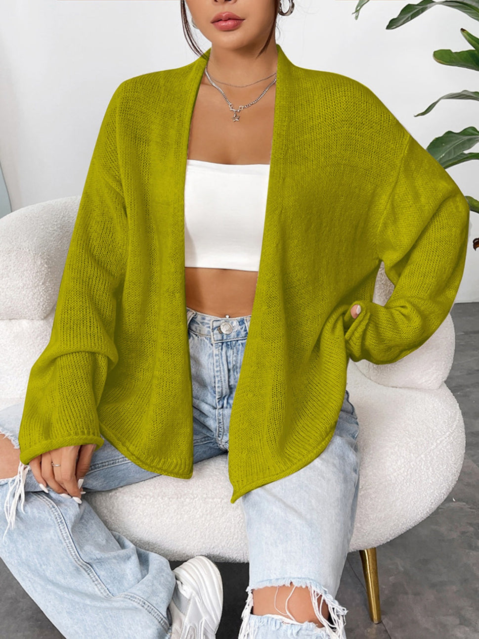 Open Front Dropped Shoulder Cardigan