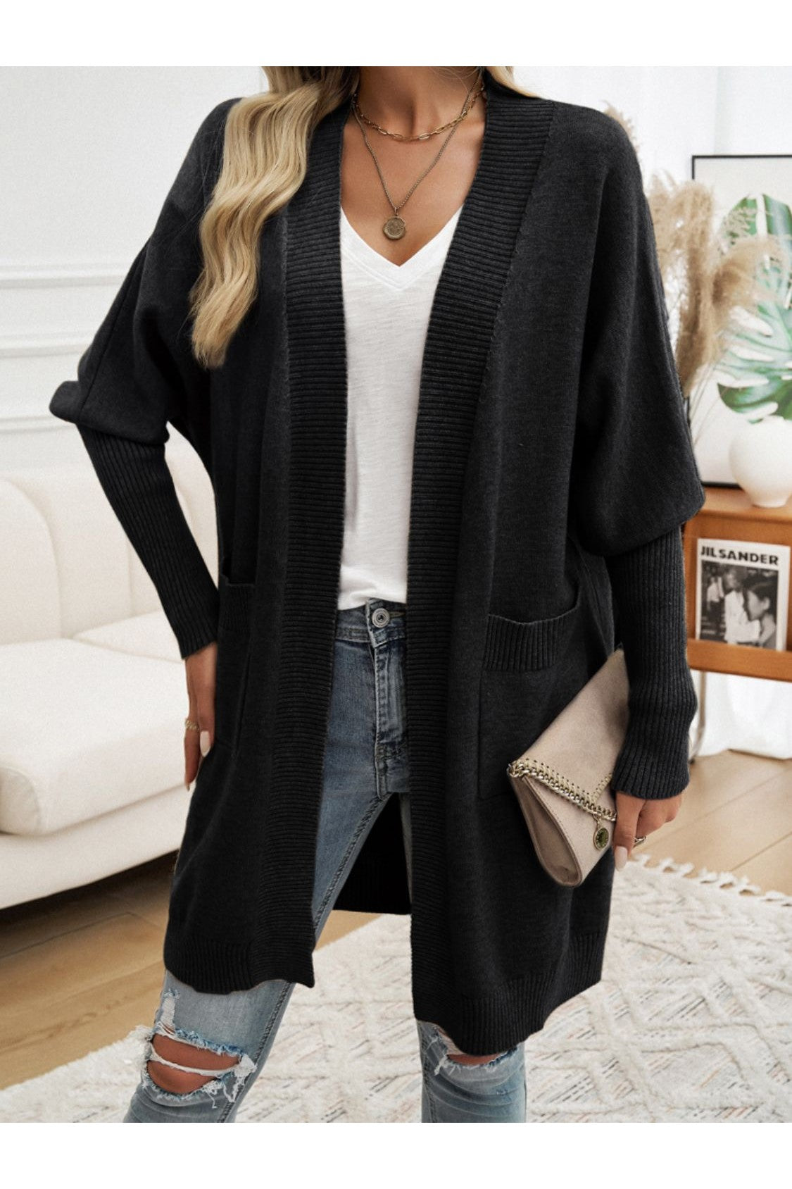 Open Front Long Sleeve Cardigan