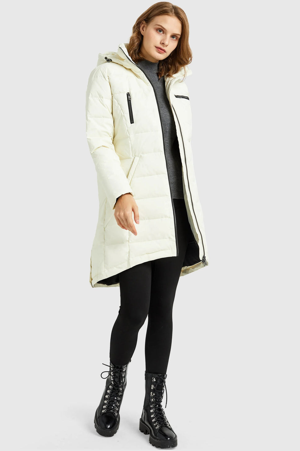 Slant Pocket Zip up Puffer Down Coat