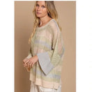 Switch Oversized mesh lightweight colorblock sweater with 3/4 bell sleeves in multi-colored design. 1 image