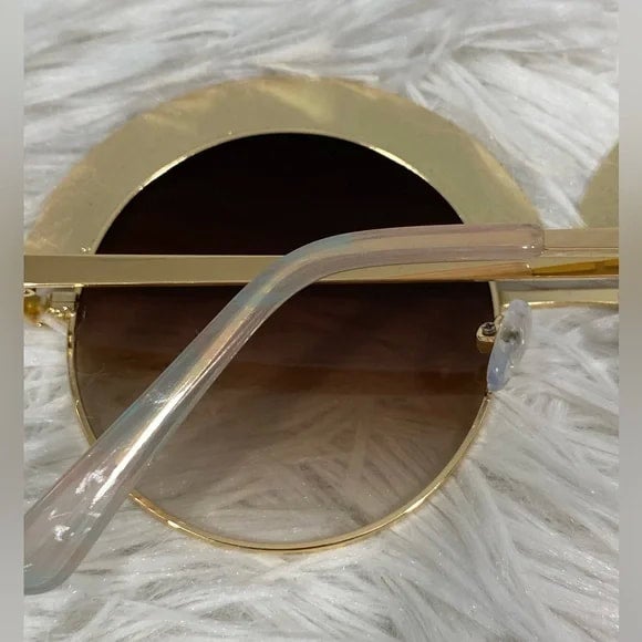 Oversized Rainbow Retro Sunnies Sunglasses Brown Tan Tinted Lens Gold