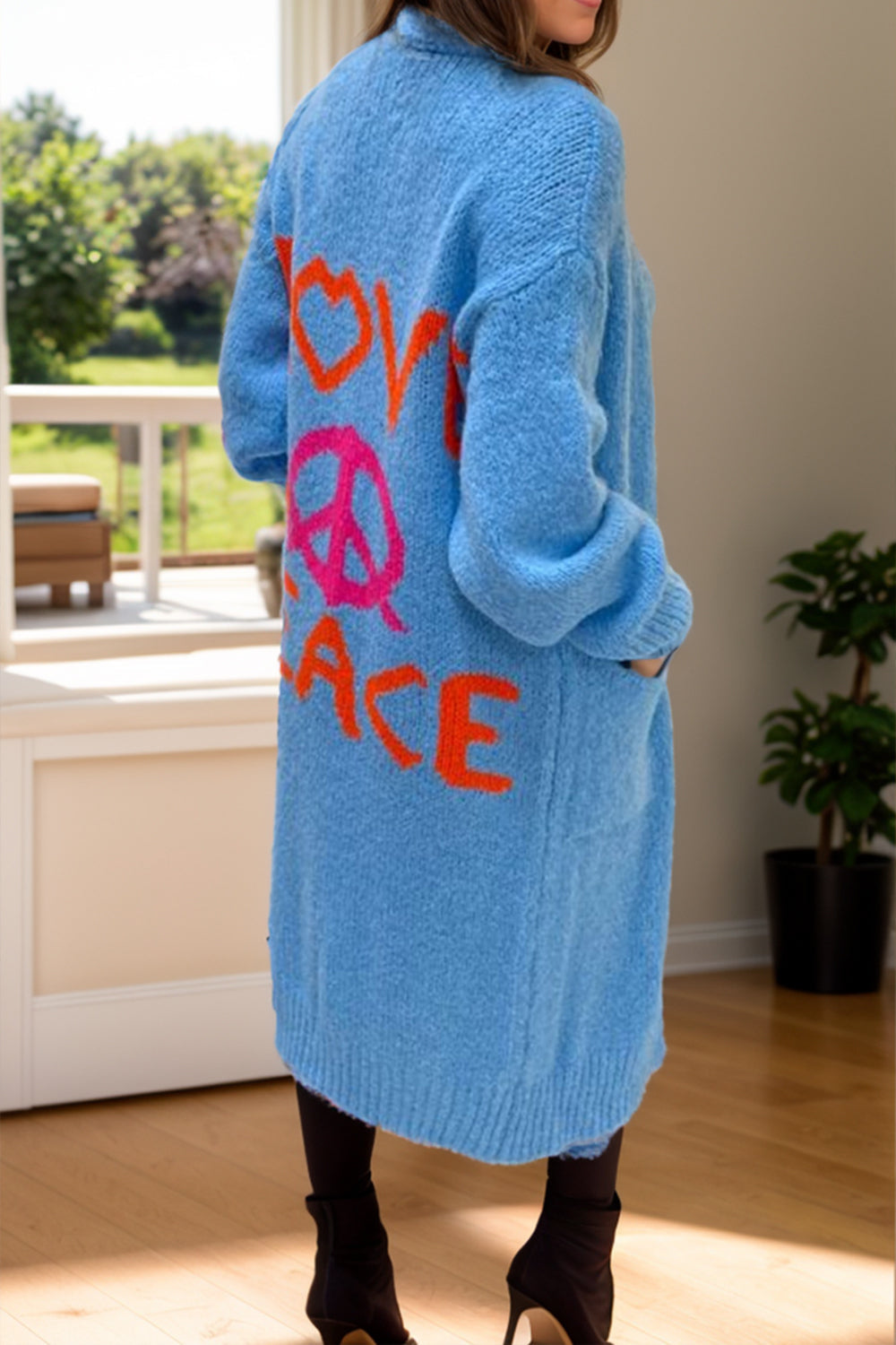 Langärmlige Strickjacke mit Peace-Zeichen