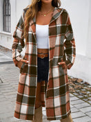 Switch Plaid Long Sleeve Hooded Coat 3 image