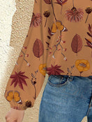 Switch Printed Notched Long Sleeve Blouse 3 image