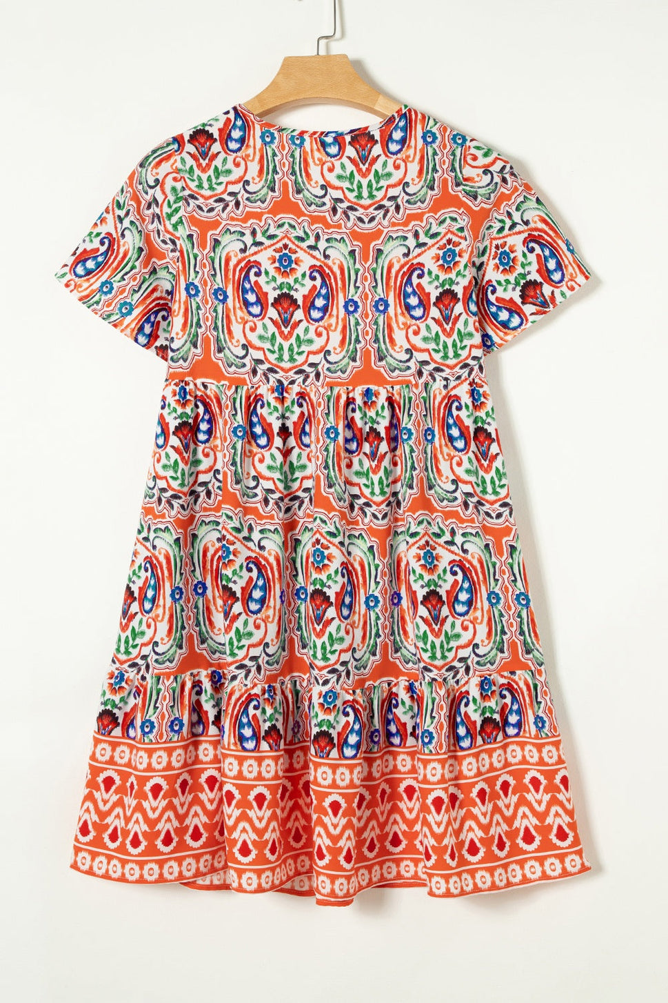 Printed Tie Neck Short Sleeve Dress