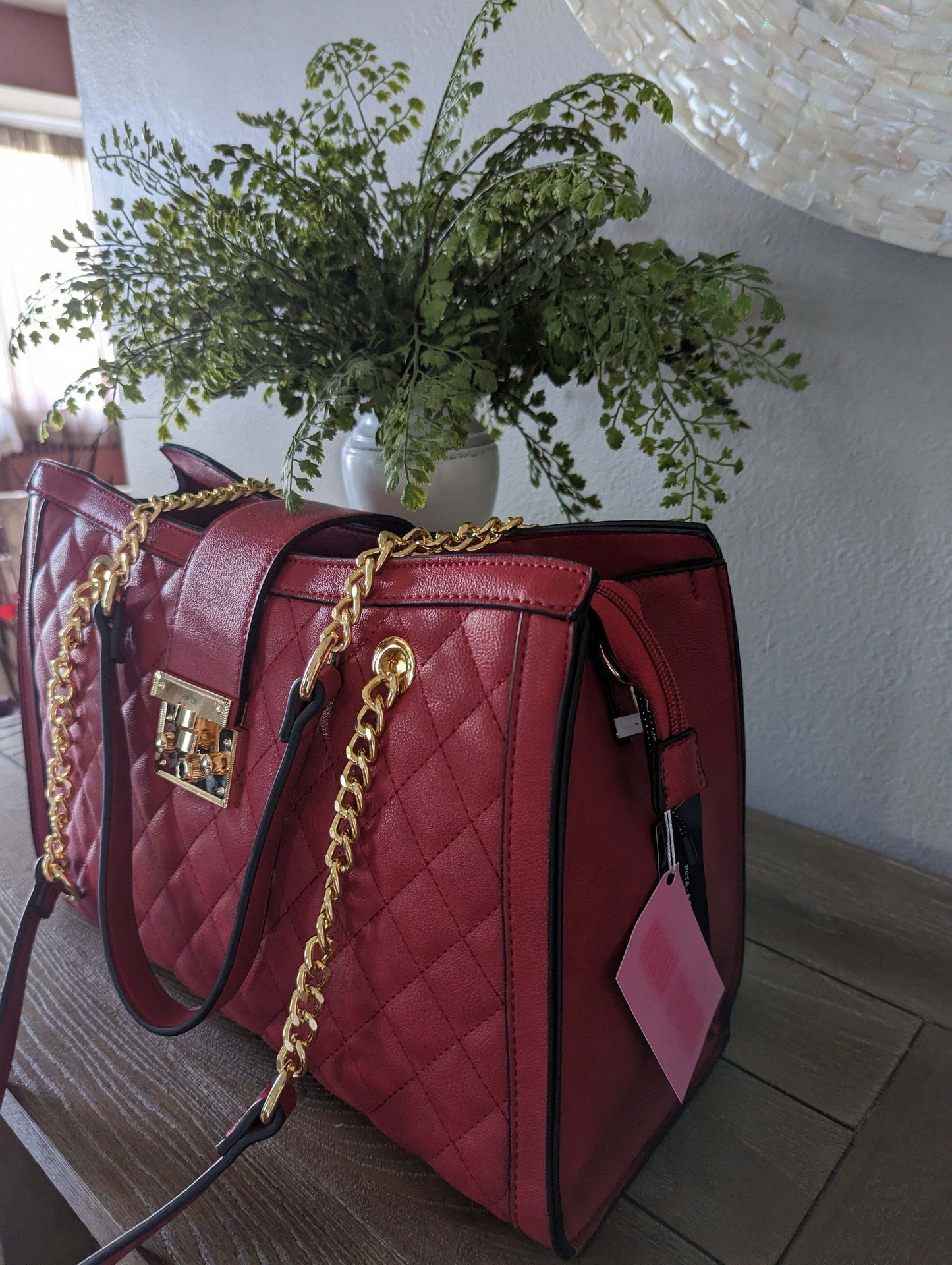 Red Quilted Double Flap Chain Tote with Wallet