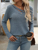 Switch Ribbed V-Neck Long Sleeve T-Shirt 3 image