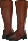 Rich Cognac Leather Riding Boot size 7.5 with compact heel and zipper closure.