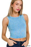 Wechseln Ribbed Washed Sleeveless Cropped Tank Top 2 Bild
