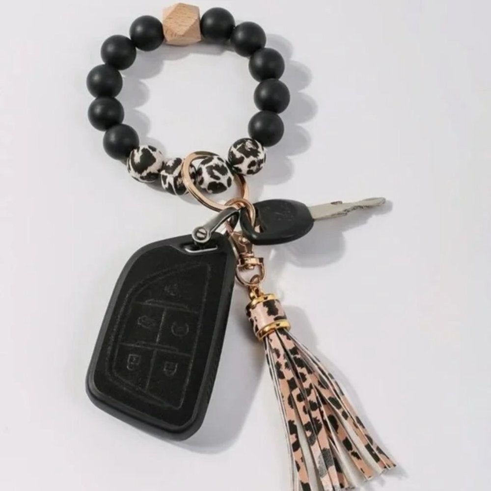 Silicone Beaded Bangle Leopard Print Keychain